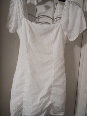 Altar'd State White Flower Print Sheer Overlay  Mini Dress XS
